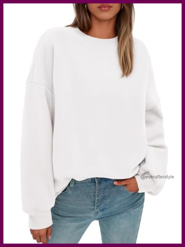Oversized Crewneck Sweatshirt - Fleece Pullover Long Sleeve - 50% Polyester 50%